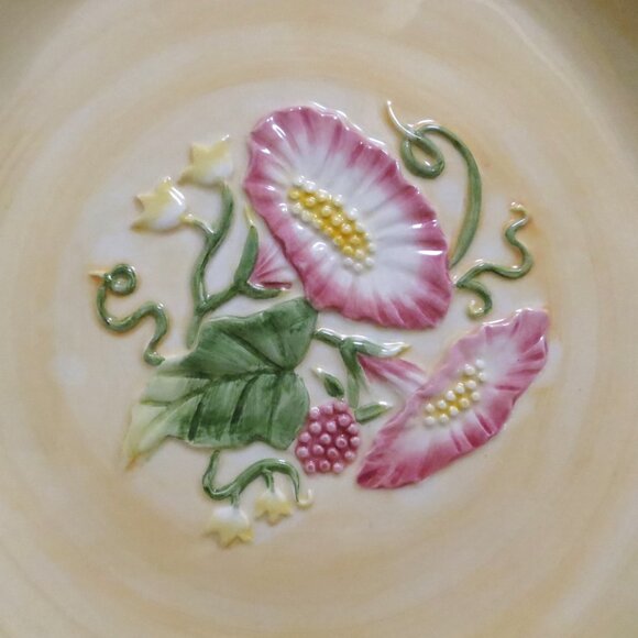 Fitz & Floyd 11.25" Dinner Plate X4 Halcyon Pink Floral Blue Trim Hand-Painted - Picture 3 of 5